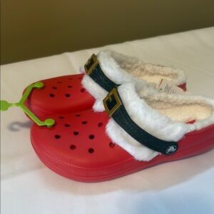 CROCS Red and White Cozy Slippers Kids size